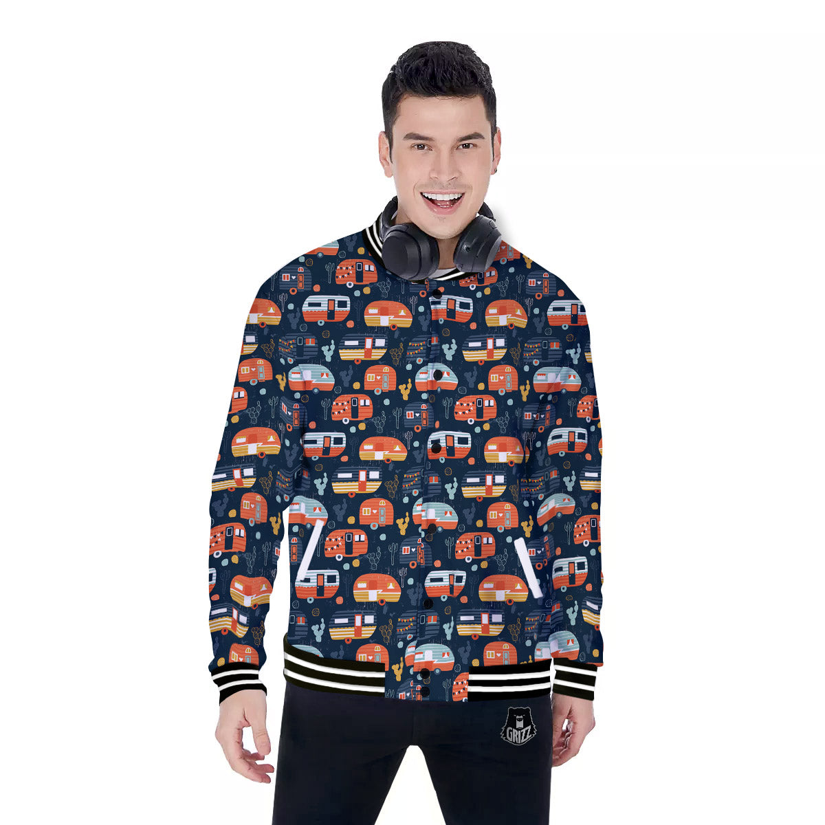 Camping Caravan Print Pattern Baseball Jacket-grizzshop