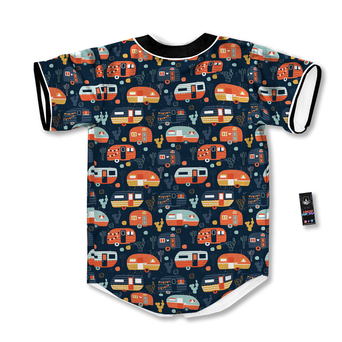 Camping Caravan Print Pattern Baseball Jersey-grizzshop