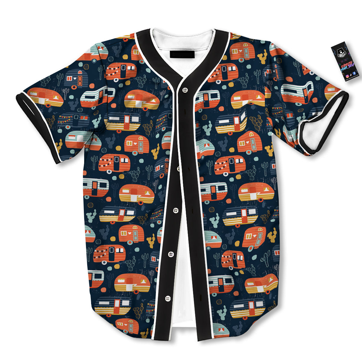 Camping Caravan Print Pattern Baseball Jersey-grizzshop