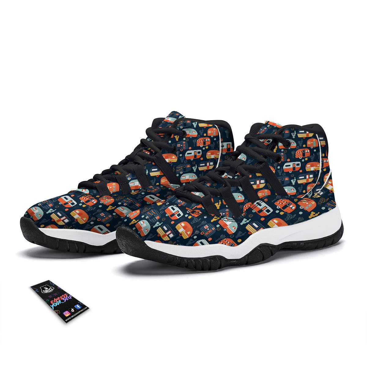 Camping Caravan Print Pattern Black Bball Shoes-grizzshop