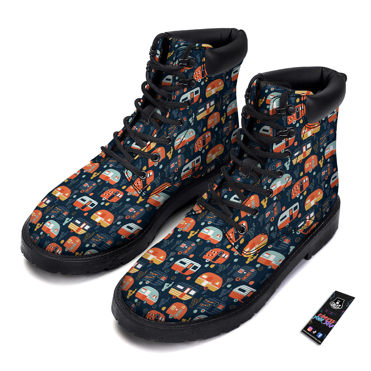 Camping Caravan Print Pattern Boots-grizzshop