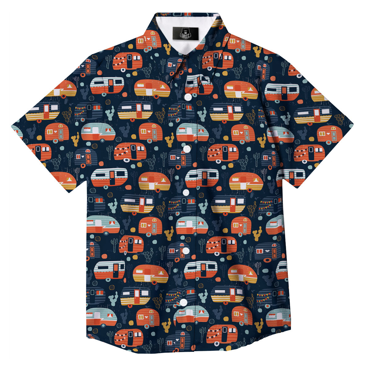 Camping Caravan Print Pattern Button Up Shirt-grizzshop
