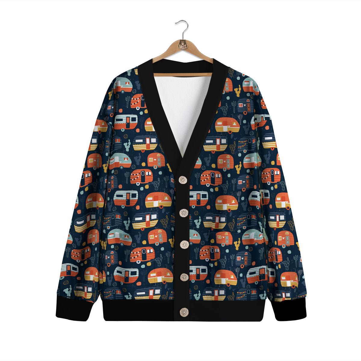 Camping Caravan Print Pattern Cardigan-grizzshop