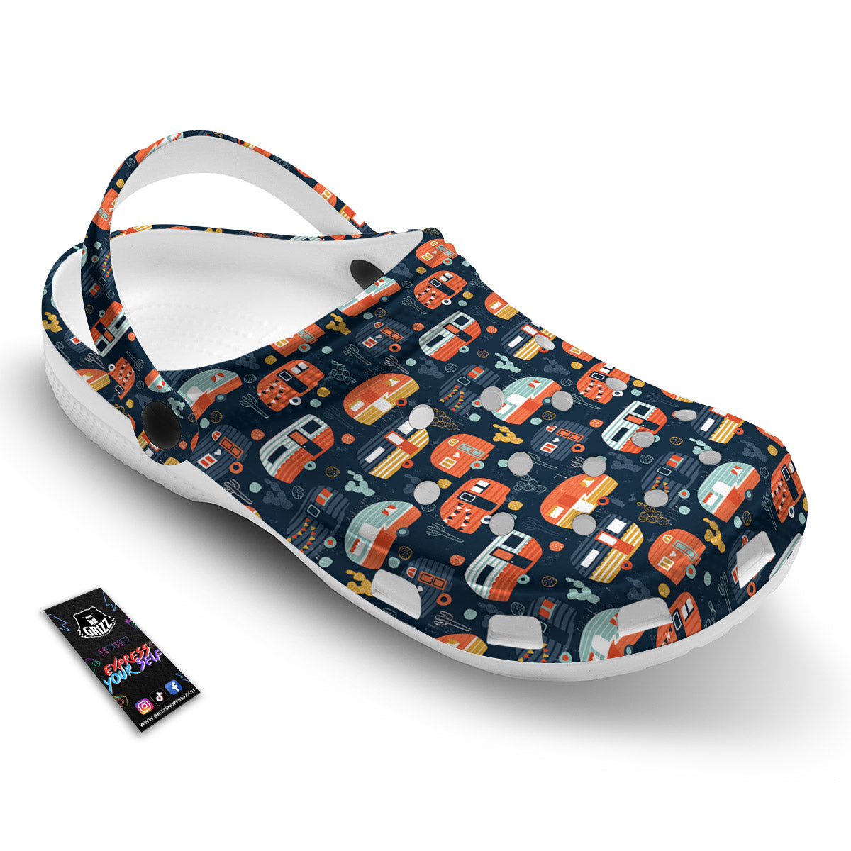 Camping Caravan Print Pattern Clog-grizzshop