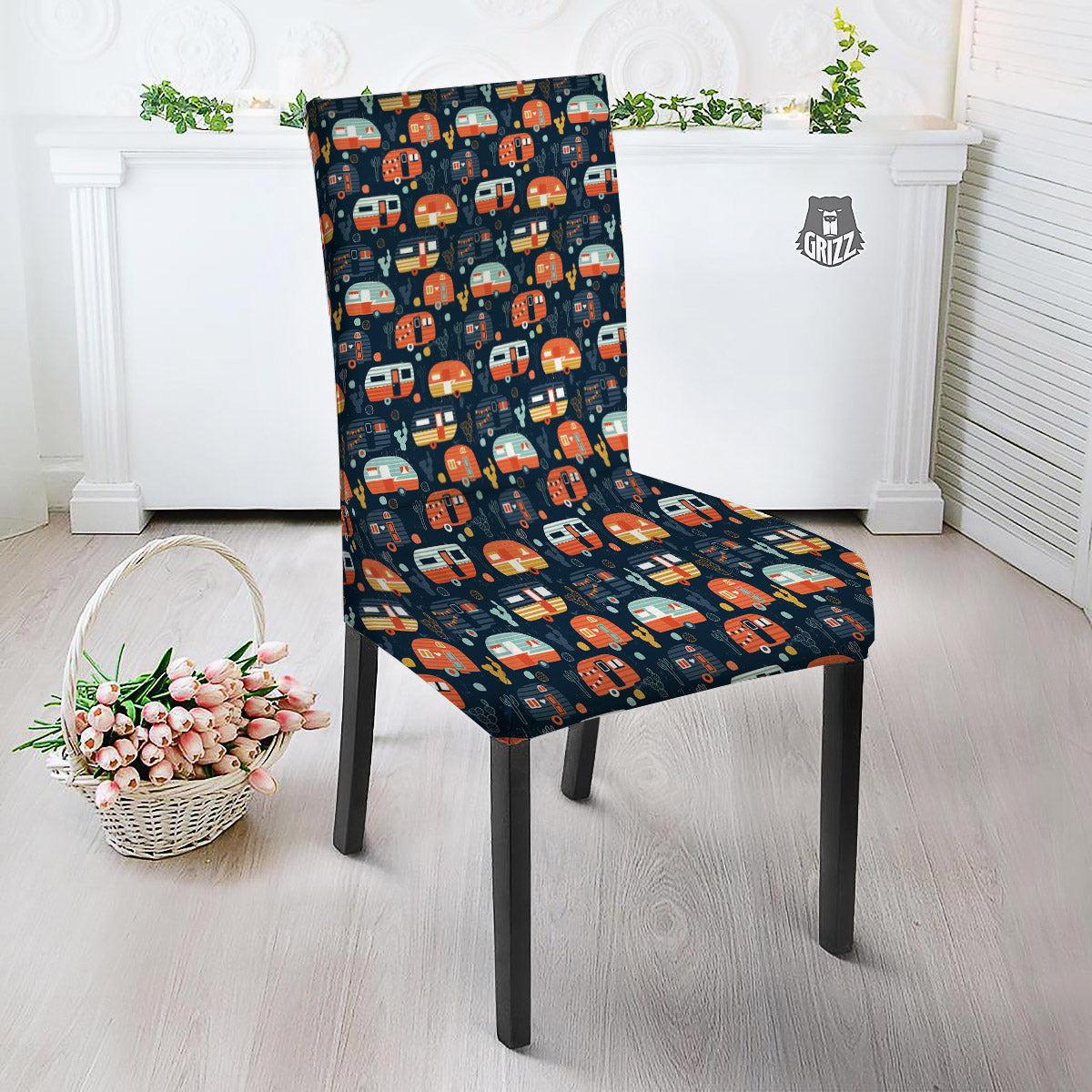 Camping Caravan Print Pattern Dining Chair Slipcover-grizzshop