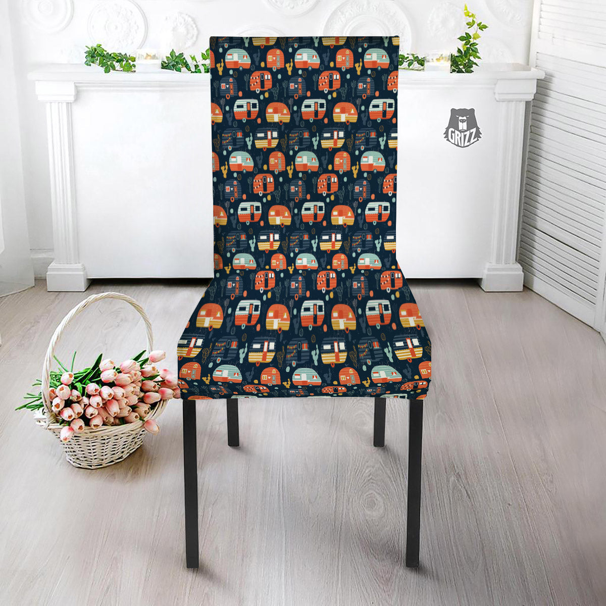 Camping Caravan Print Pattern Dining Chair Slipcover-grizzshop
