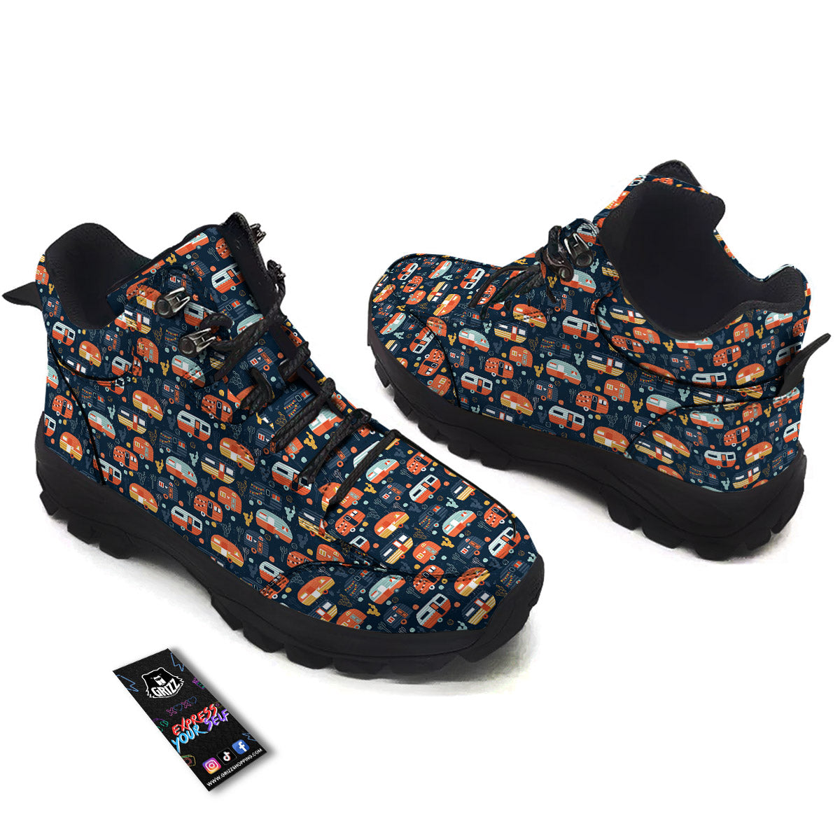 Camping Caravan Print Pattern Hiking Shoes-grizzshop