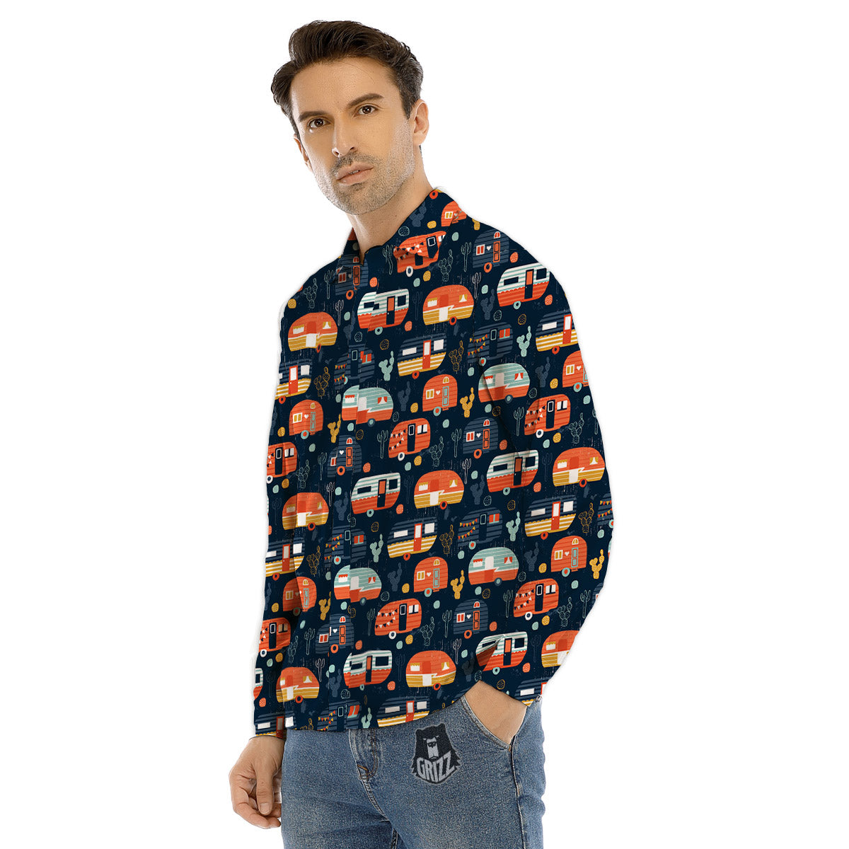 Camping Caravan Print Pattern Men's Dress Shirts-grizzshop