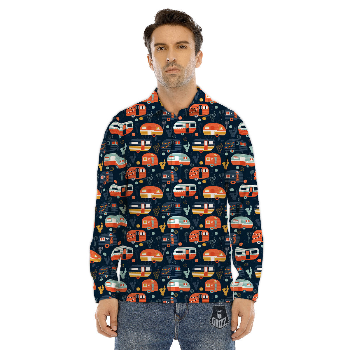 Camping Caravan Print Pattern Men's Dress Shirts-grizzshop