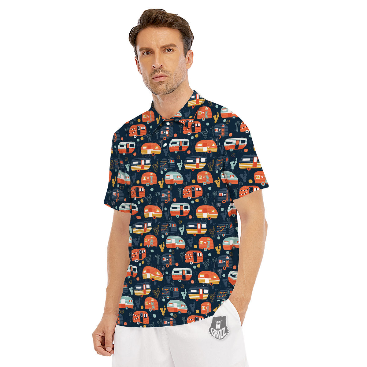 Camping Caravan Print Pattern Men's Golf Shirts-grizzshop