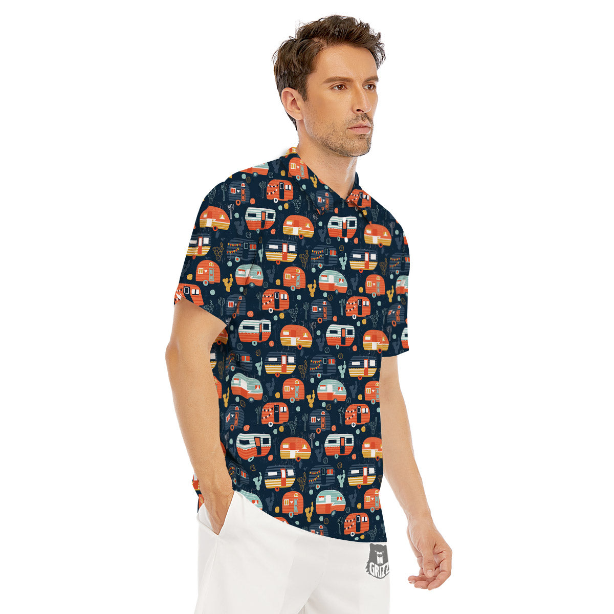 Camping Caravan Print Pattern Men's Golf Shirts-grizzshop