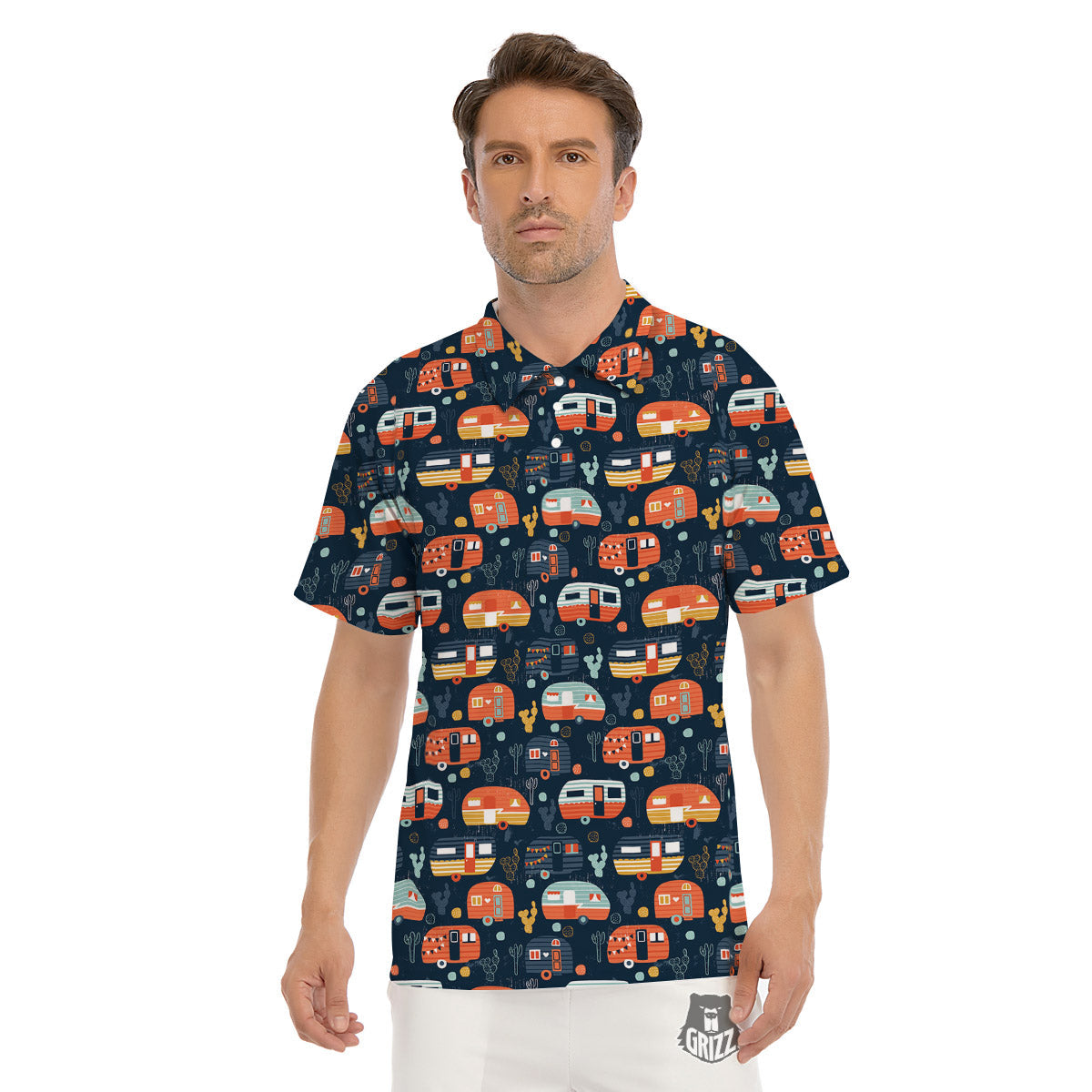 Camping Caravan Print Pattern Men's Golf Shirts-grizzshop