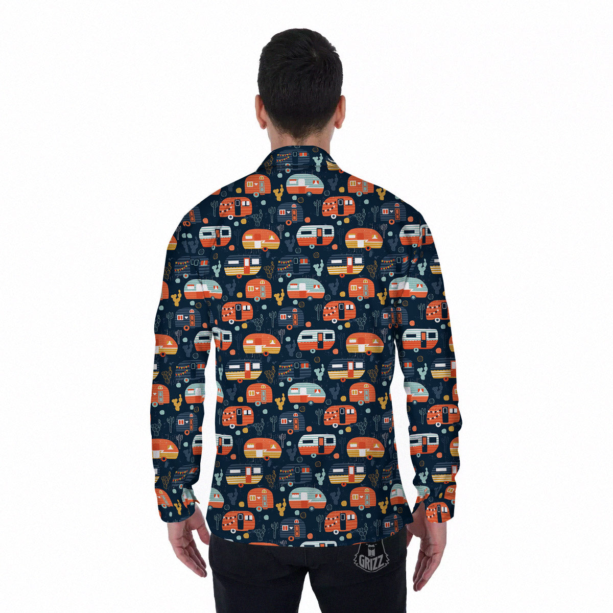 Camping Caravan Print Pattern Men's Long Sleeve Shirts-grizzshop