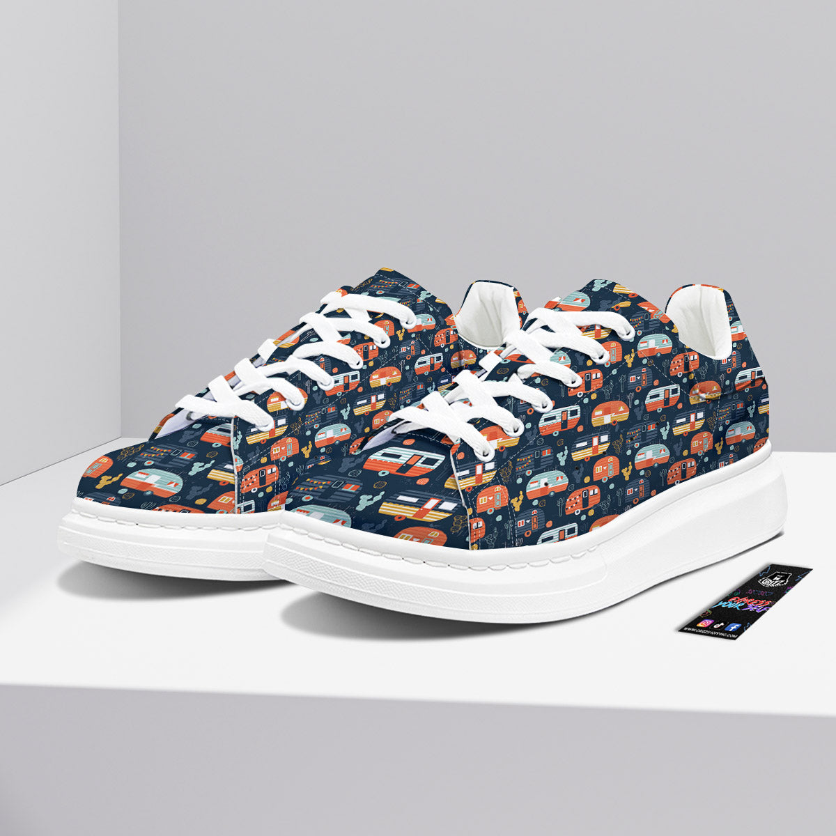 Camping Caravan Print Pattern Platform Shoes-grizzshop