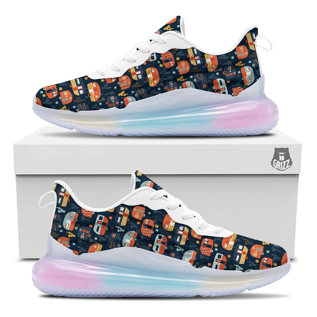 Camping Caravan Print Pattern Running Sneakers-grizzshop