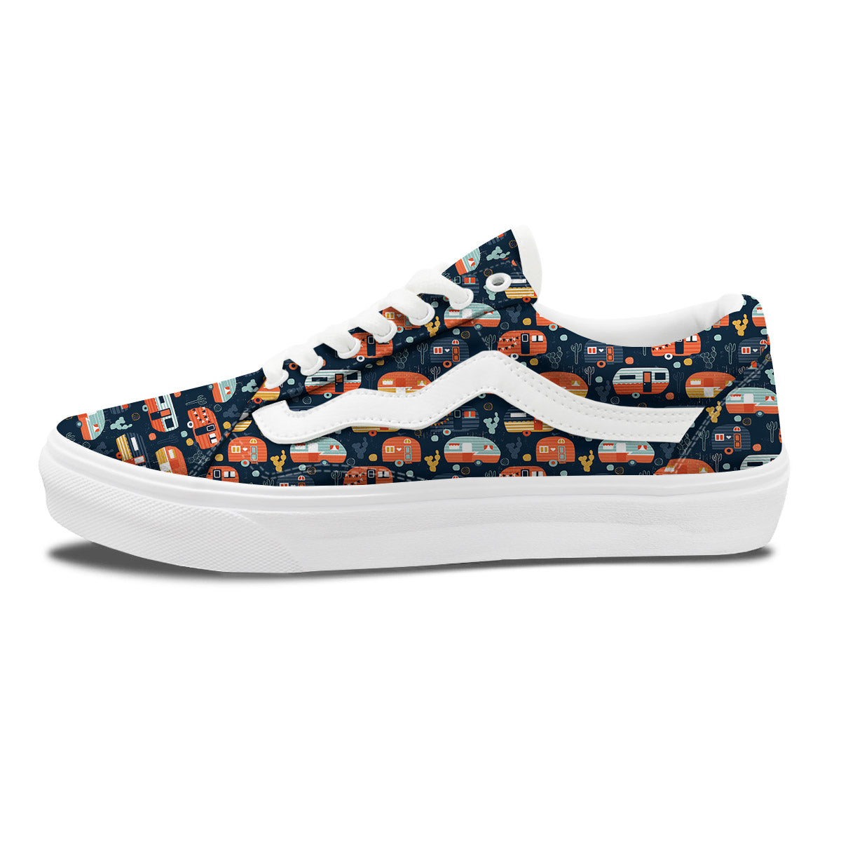 Camping Caravan Print Pattern Skate Shoes-grizzshop
