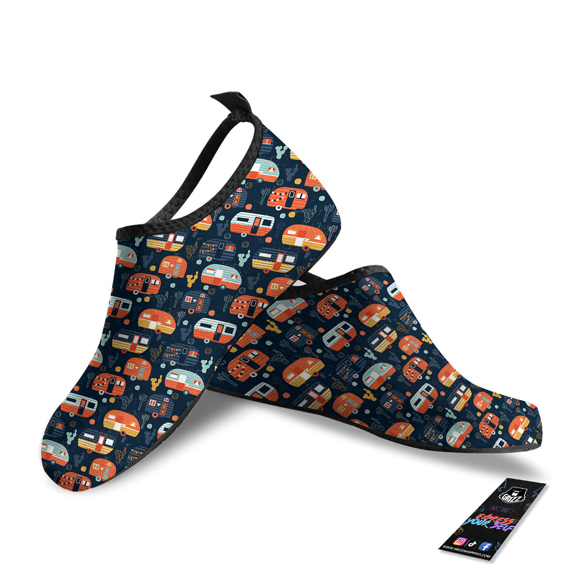 Camping Caravan Print Pattern Water Shoes-grizzshop
