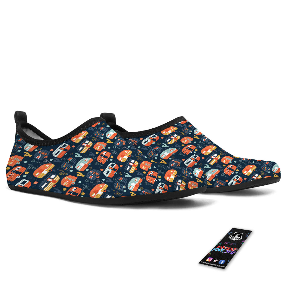 Camping Caravan Print Pattern Water Shoes-grizzshop