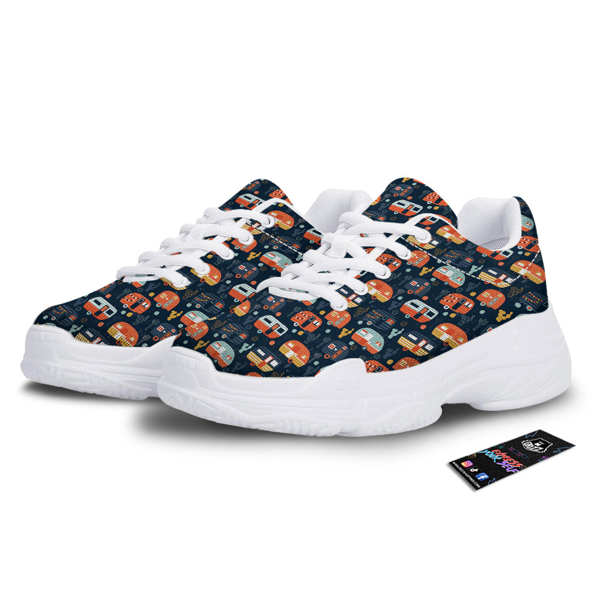 Camping Caravan Print Pattern White Chunky Shoes-grizzshop