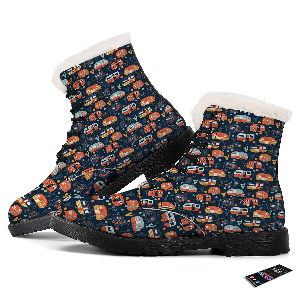 Camping Caravan Print Pattern Winter Boots-grizzshop