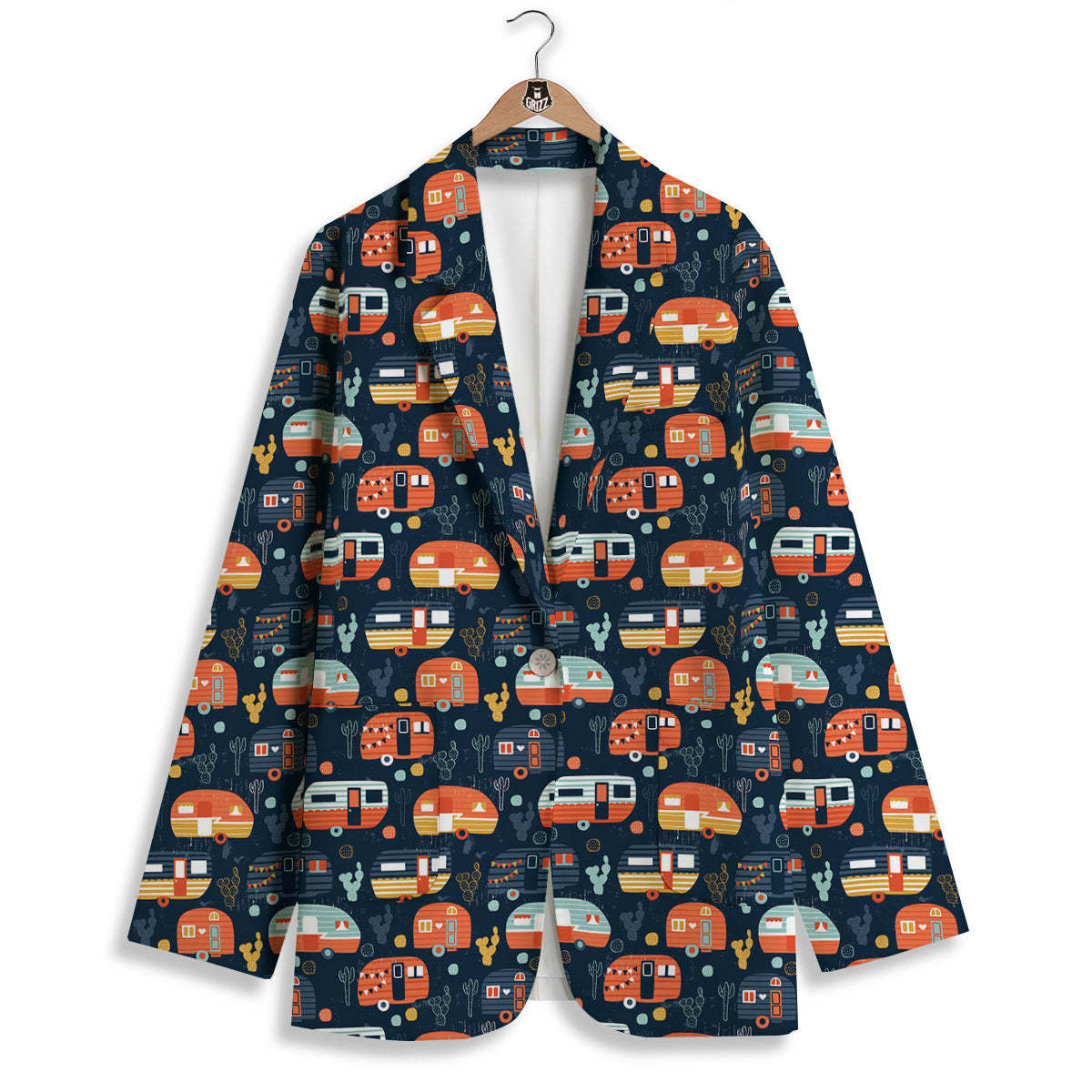 Camping Caravan Print Pattern Women's Blazer-grizzshop