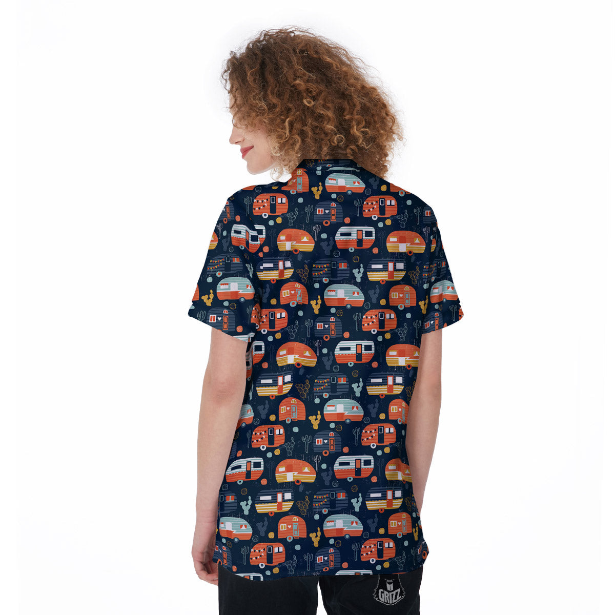 Camping Caravan Print Pattern Women's Golf Shirts-grizzshop