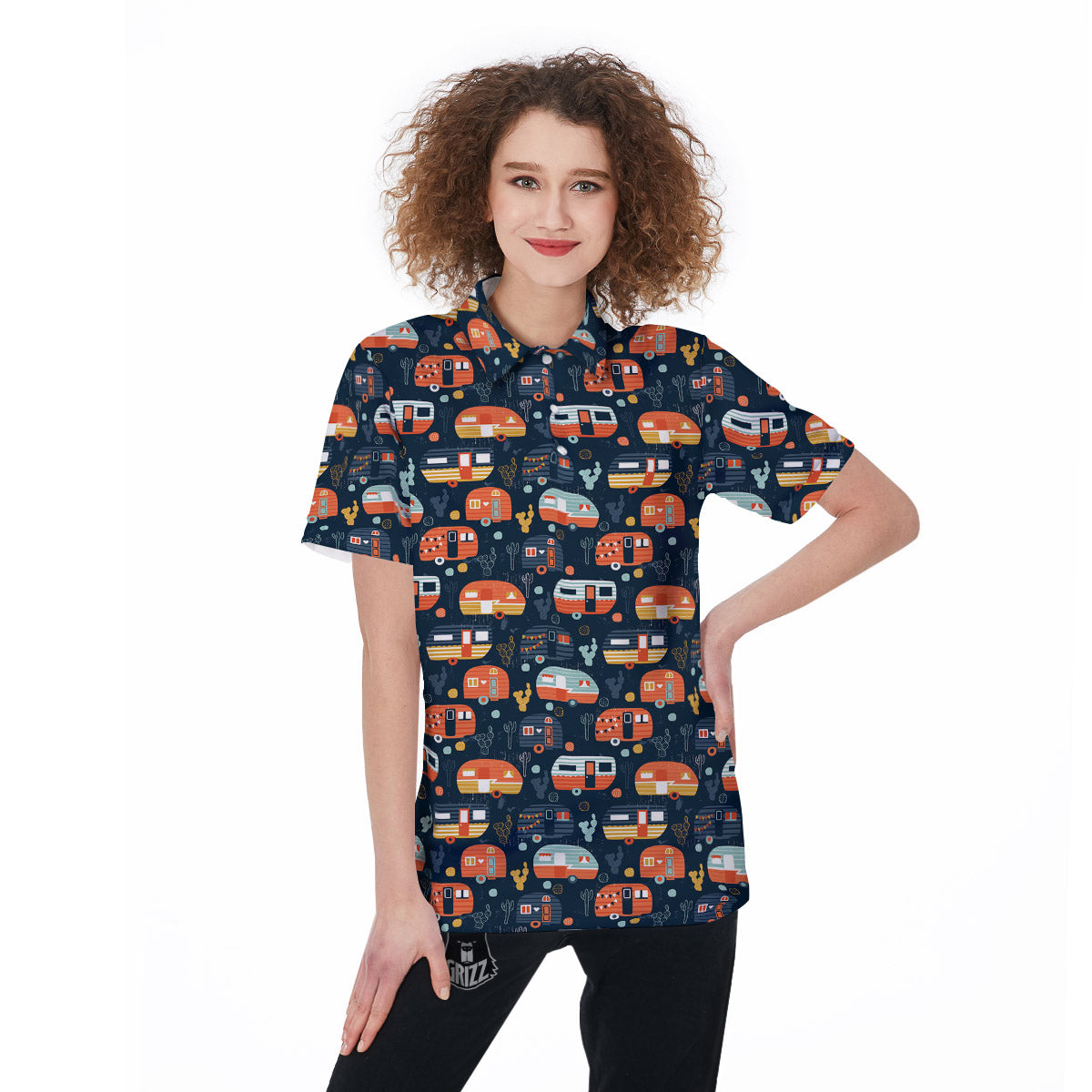 Camping Caravan Print Pattern Women's Golf Shirts-grizzshop
