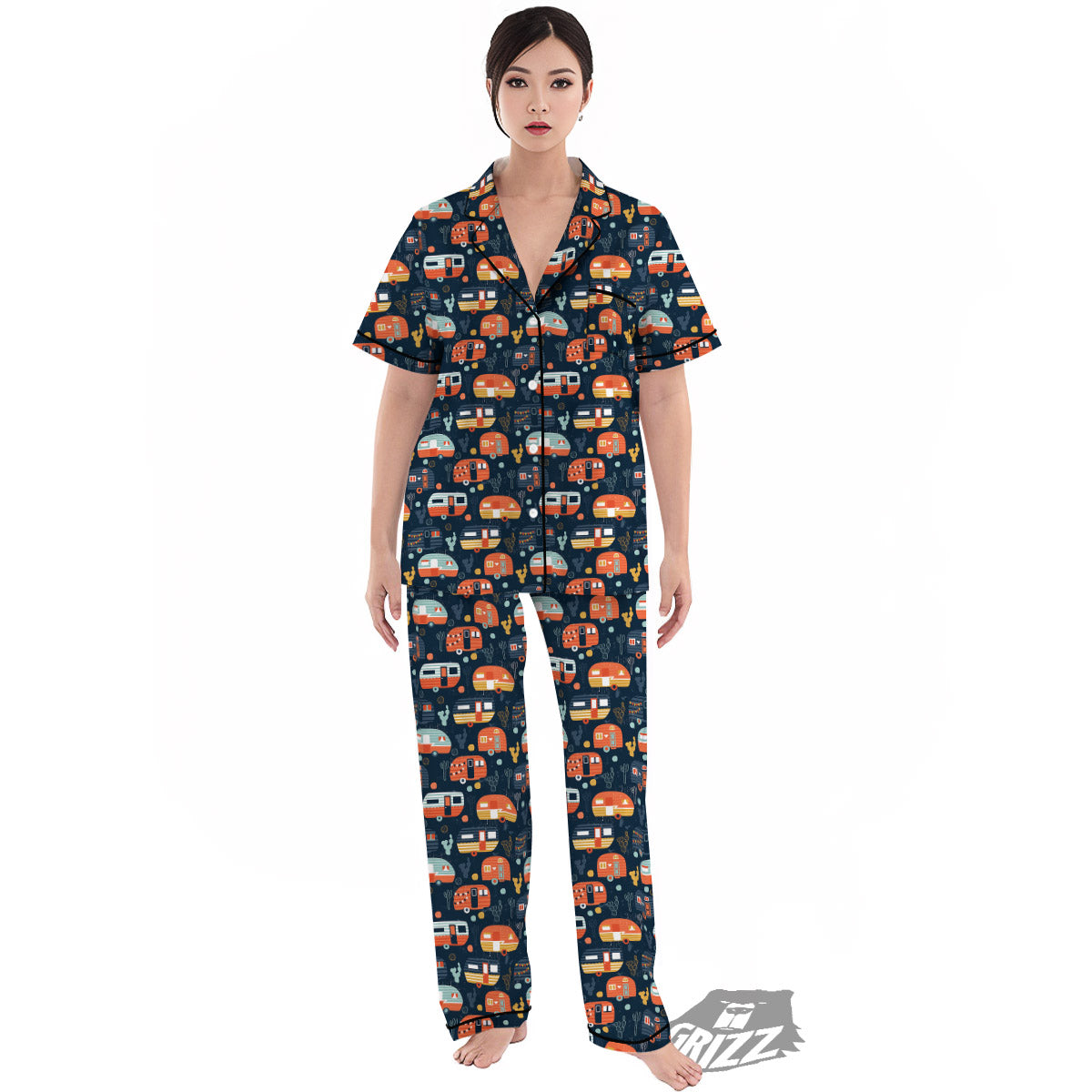 Camping Caravan Print Pattern Women's Pajamas Set-grizzshop