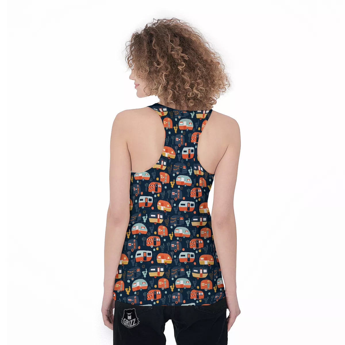Camping Caravan Print Pattern Women's Racerback Tank Top-grizzshop