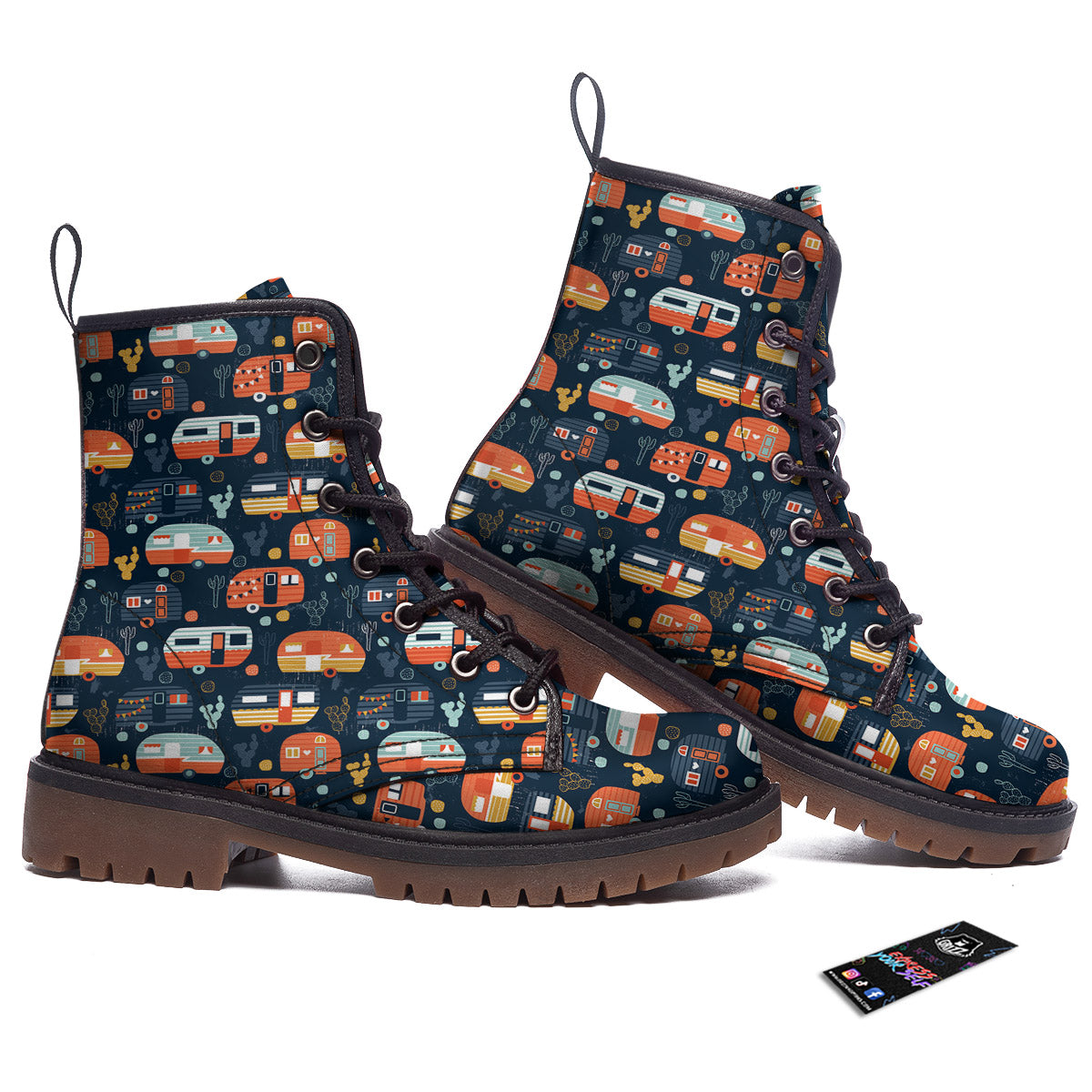 Camping Caravan Print Pattern Work Boots-grizzshop