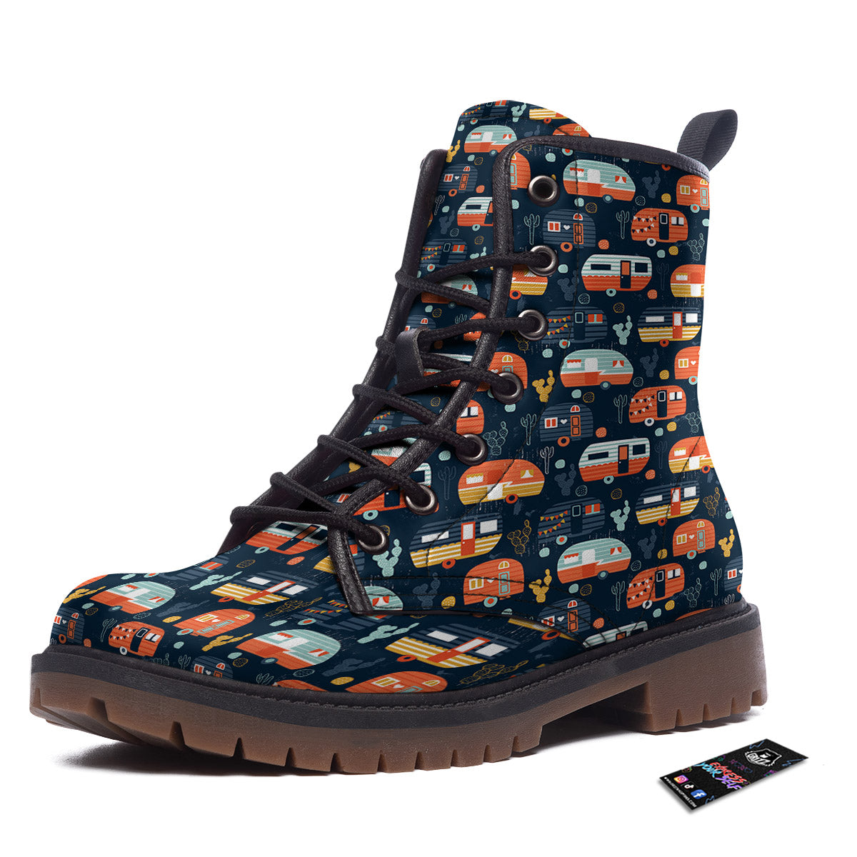 Camping Caravan Print Pattern Work Boots-grizzshop