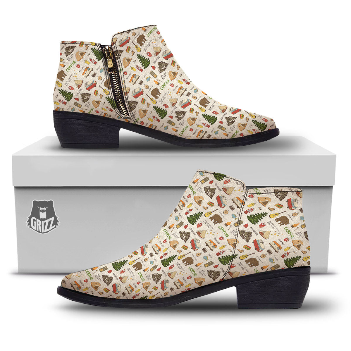 Camping Cartoon Print Pattern Ankle Boots-grizzshop