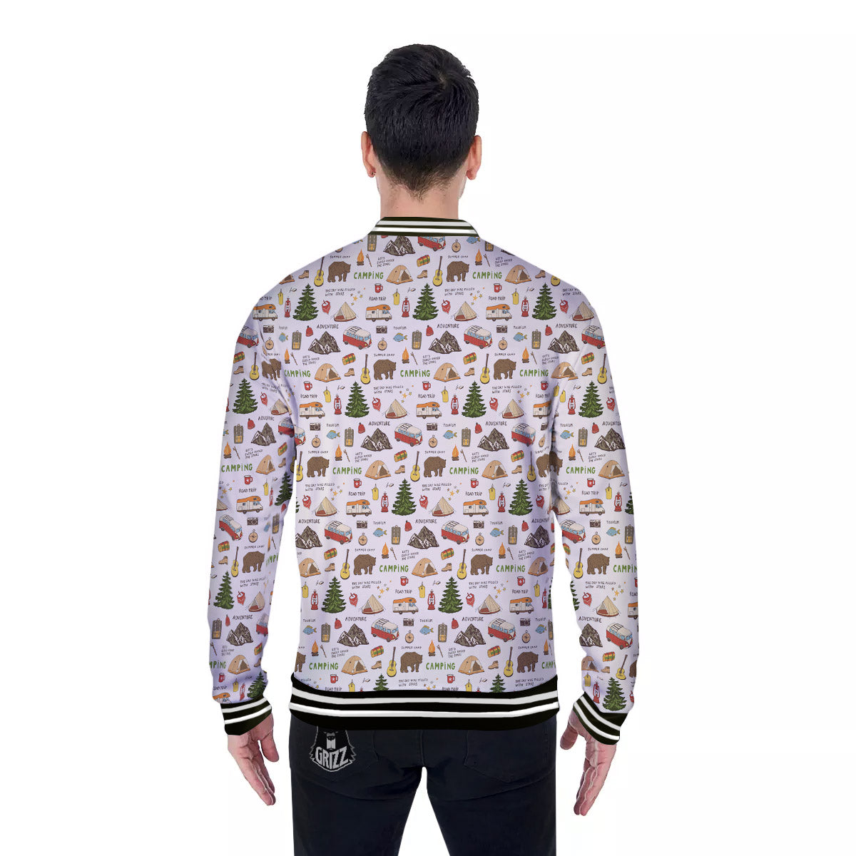 Camping Cartoon Print Pattern Baseball Jacket-grizzshop