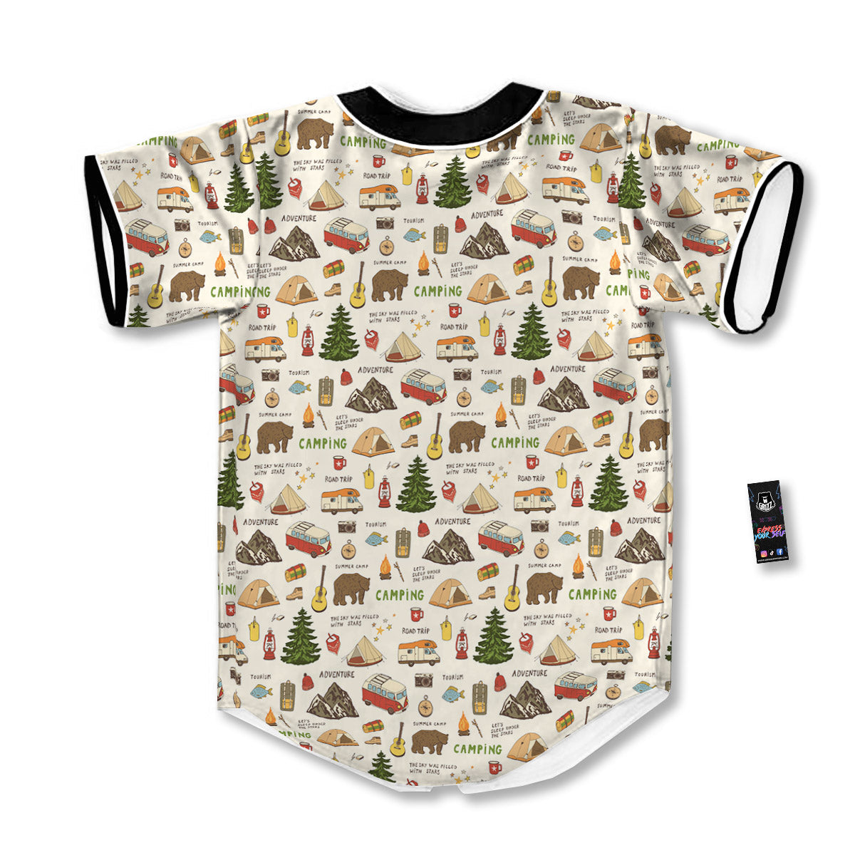Camping Cartoon Print Pattern Baseball Jersey-grizzshop