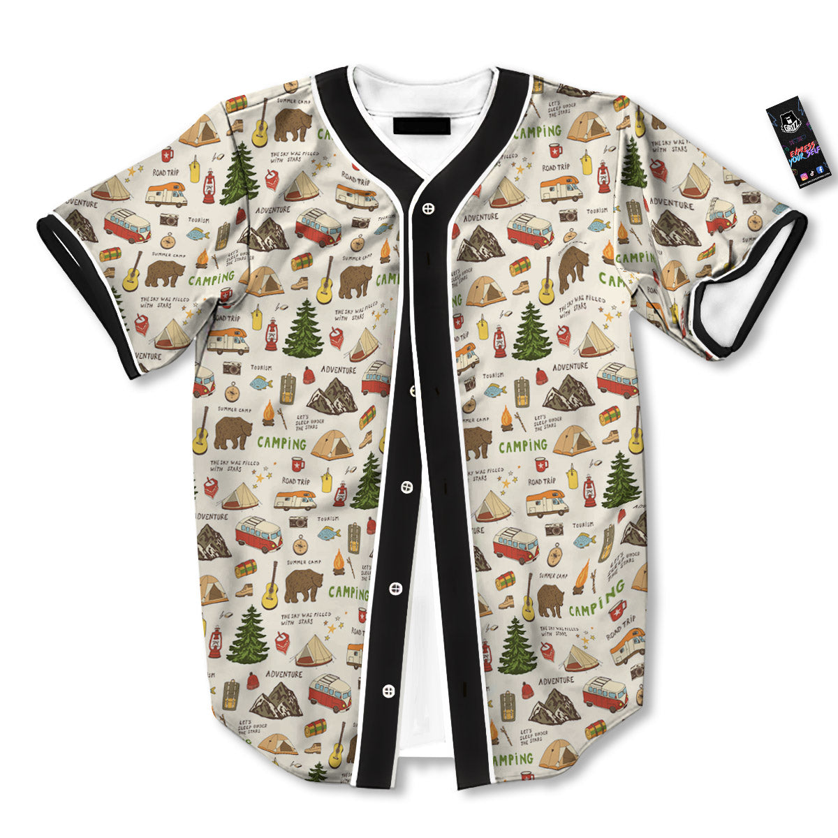 Camping Cartoon Print Pattern Baseball Jersey-grizzshop