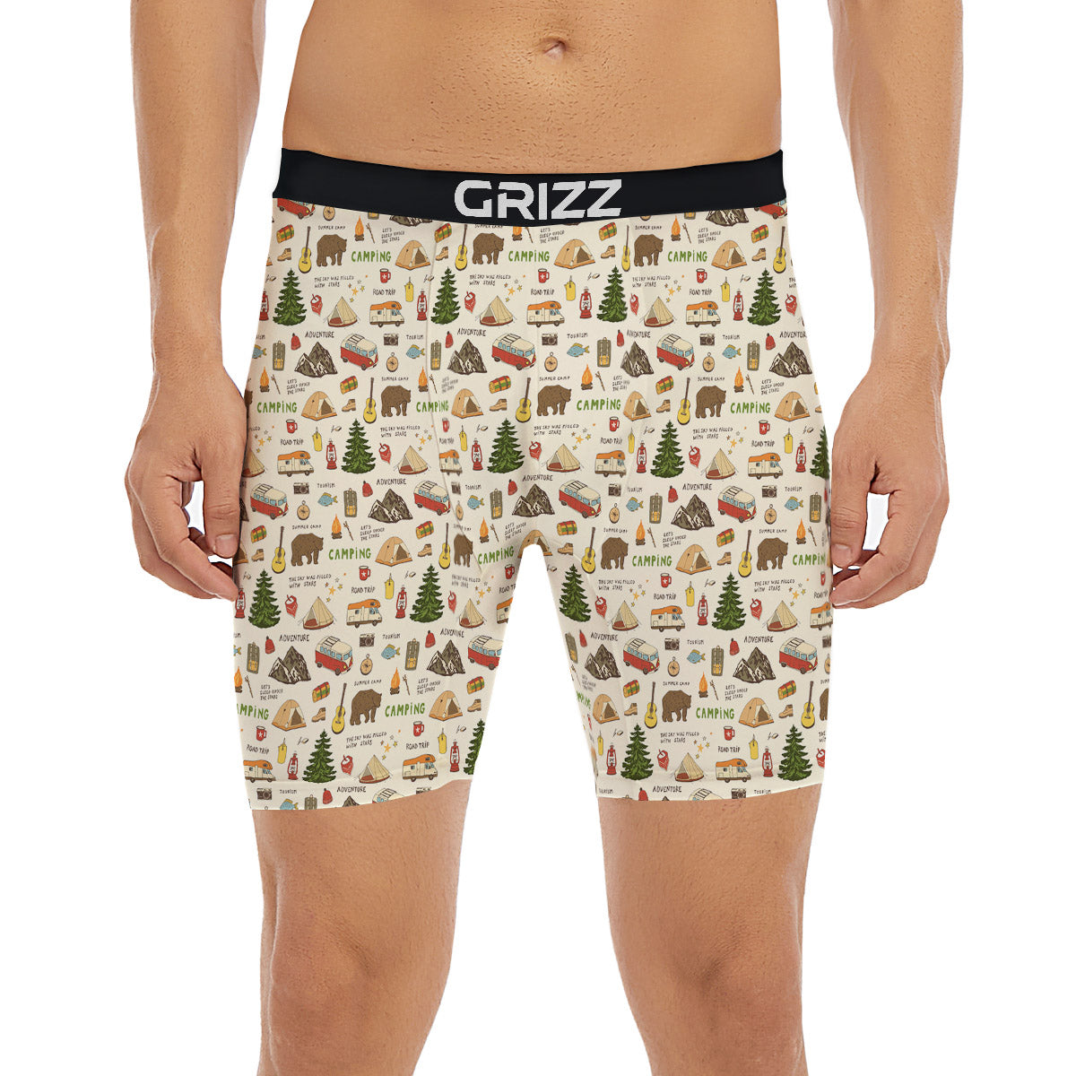 Camping Cartoon Print Pattern Boxer Briefs-grizzshop