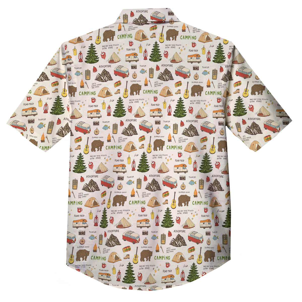 Camping Cartoon Print Pattern Button Up Shirt-grizzshop