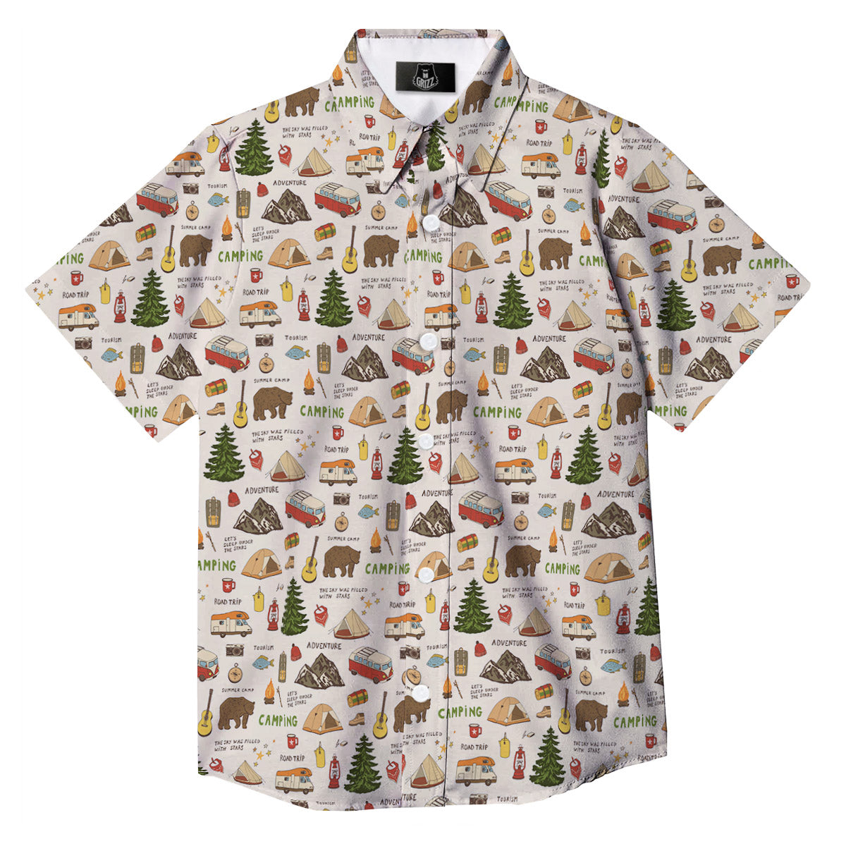 Camping Cartoon Print Pattern Button Up Shirt-grizzshop