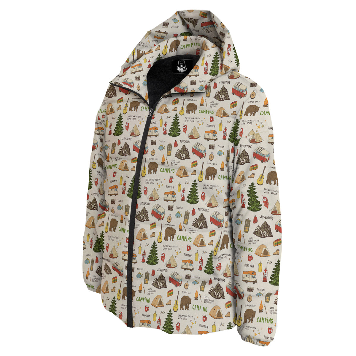 Camping Cartoon Print Pattern Down Jacket-grizzshop