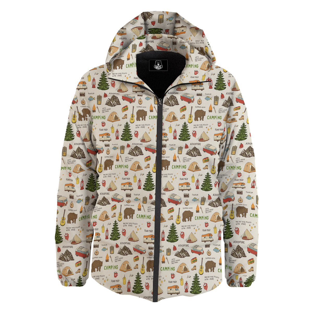 Camping Cartoon Print Pattern Down Jacket-grizzshop