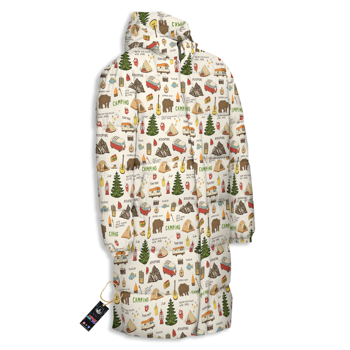 Camping Cartoon Print Pattern Long Down Jacket-grizzshop