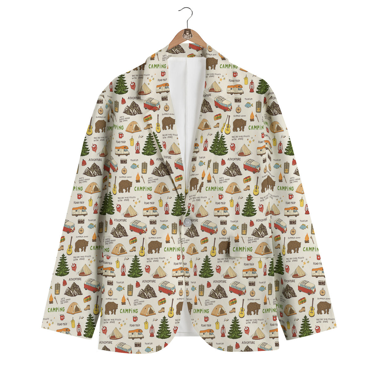 Camping Cartoon Print Pattern Men's Blazer-grizzshop