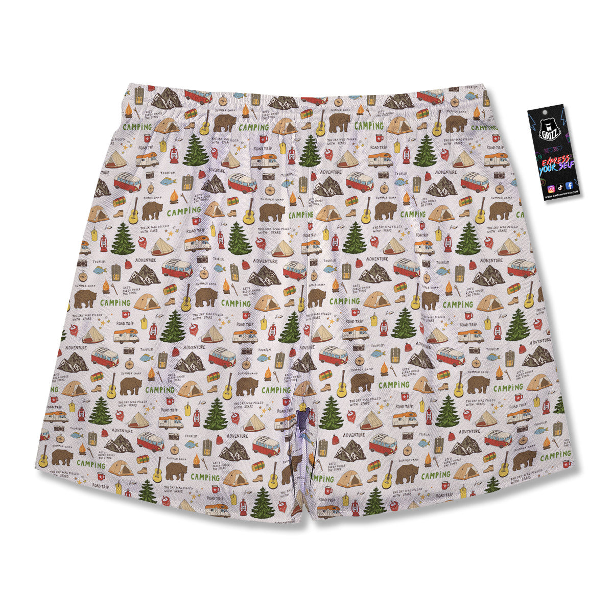 Camping Cartoon Print Pattern Men's Running Shorts-grizzshop