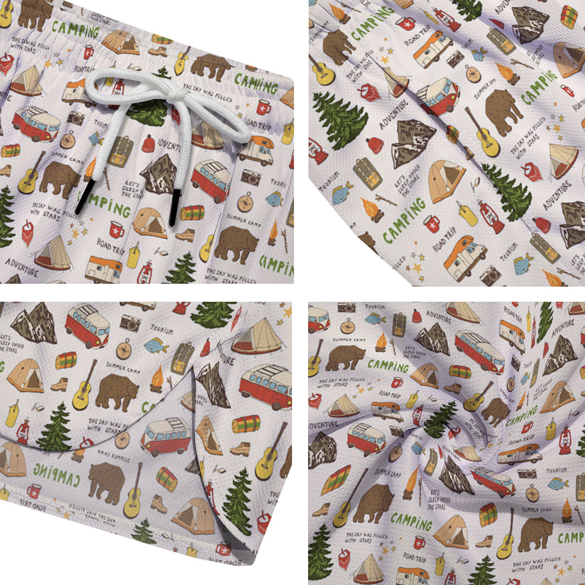 Camping Cartoon Print Pattern Men's Running Shorts-grizzshop