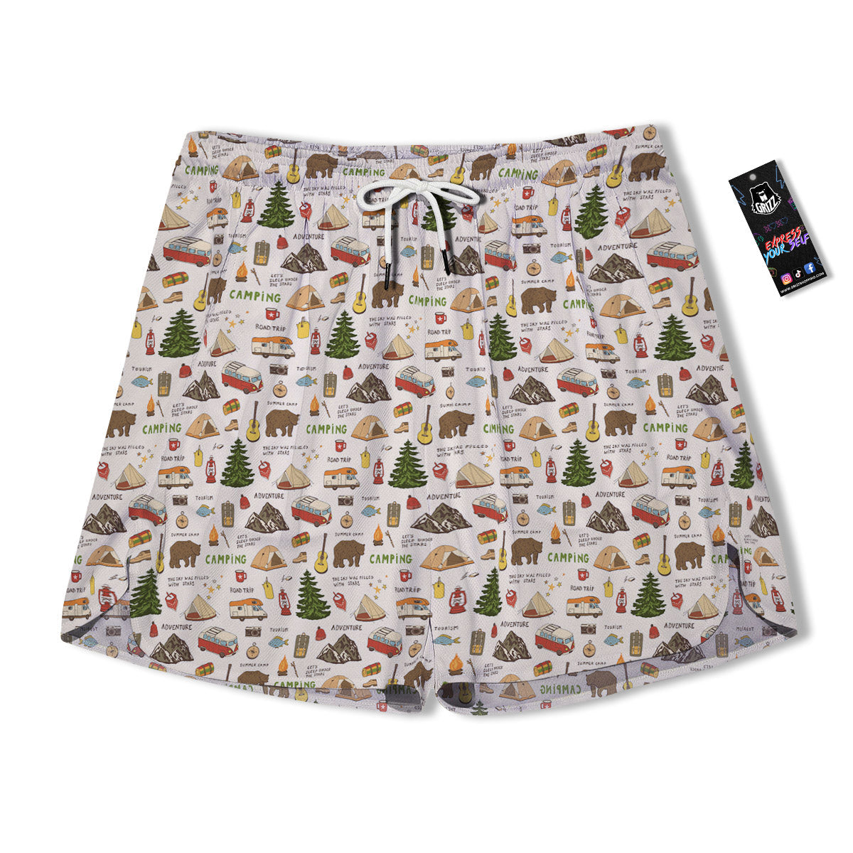Camping Cartoon Print Pattern Men's Running Shorts-grizzshop