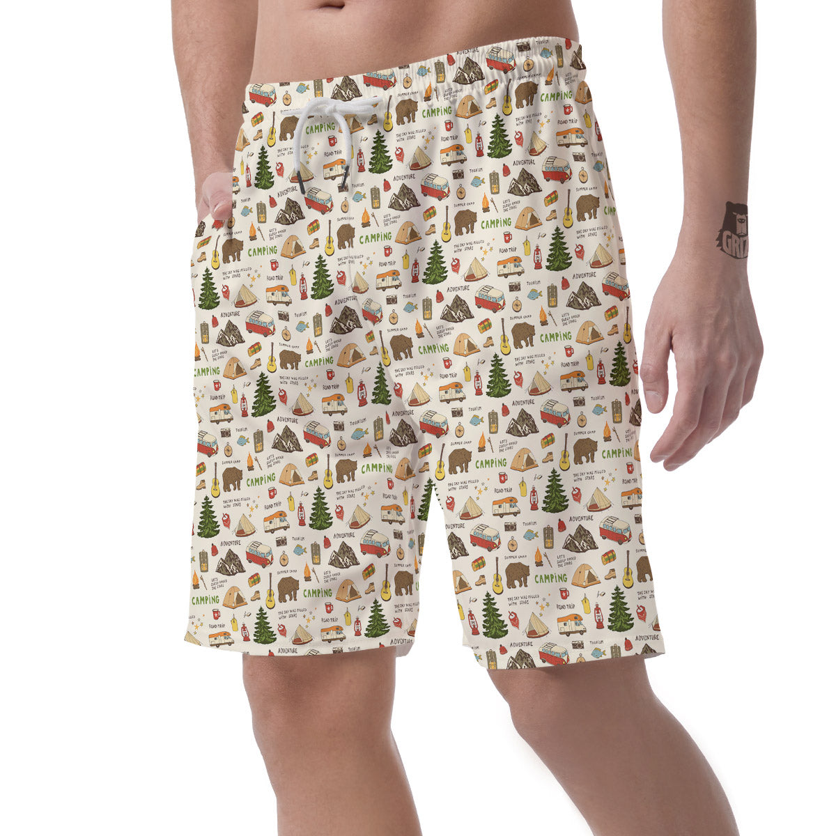 Camping Cartoon Print Pattern Men's Shorts-grizzshop