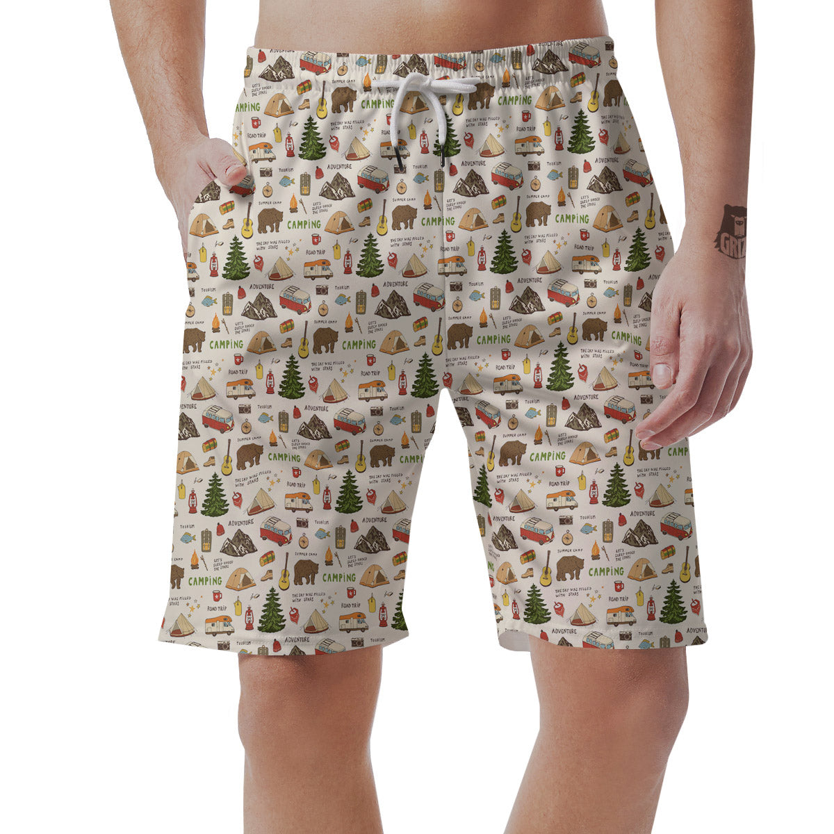 Camping Cartoon Print Pattern Men's Shorts-grizzshop