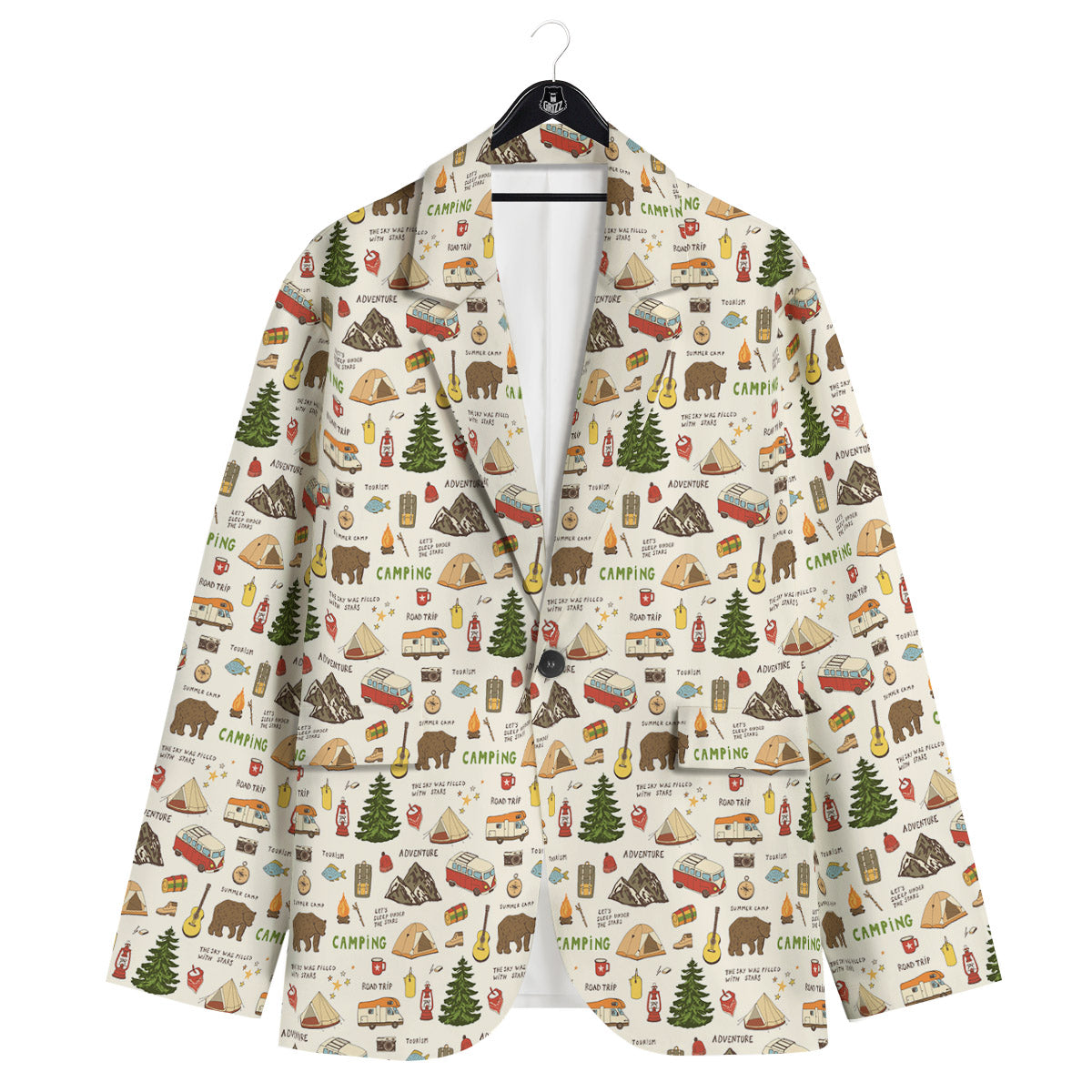 Camping Cartoon Print Pattern Men's Sport Coat-grizzshop
