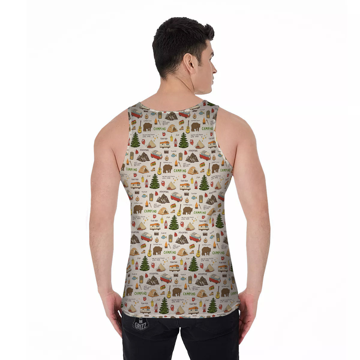 Camping Cartoon Print Pattern Men's Tank Top-grizzshop