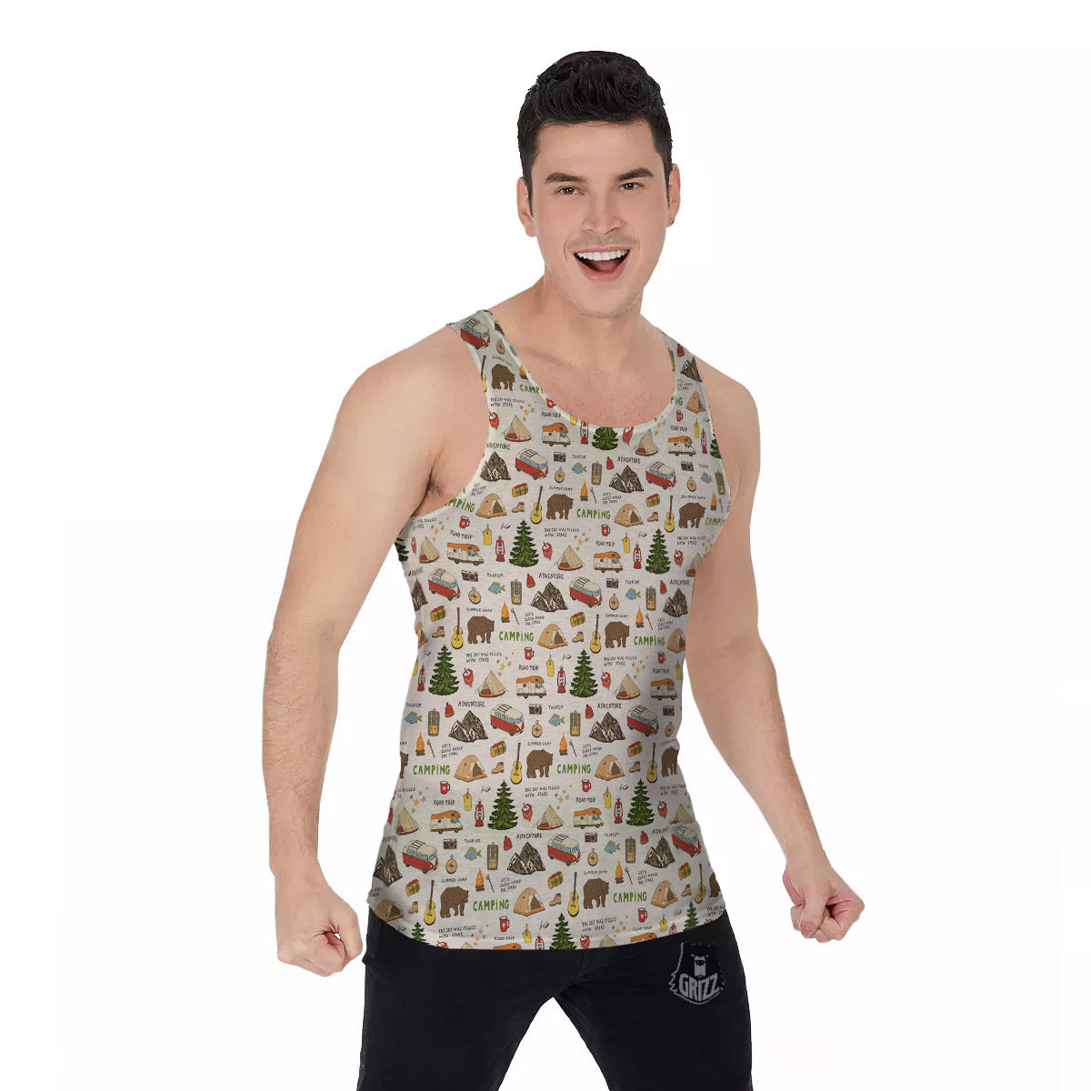 Camping Cartoon Print Pattern Men's Tank Top-grizzshop